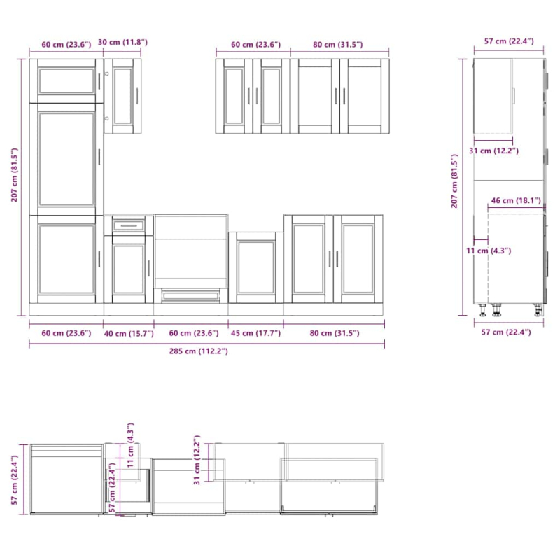 8-tlg. Küchenschrank-Set Kalmar Artisan-Eiche Holzwerkstoff