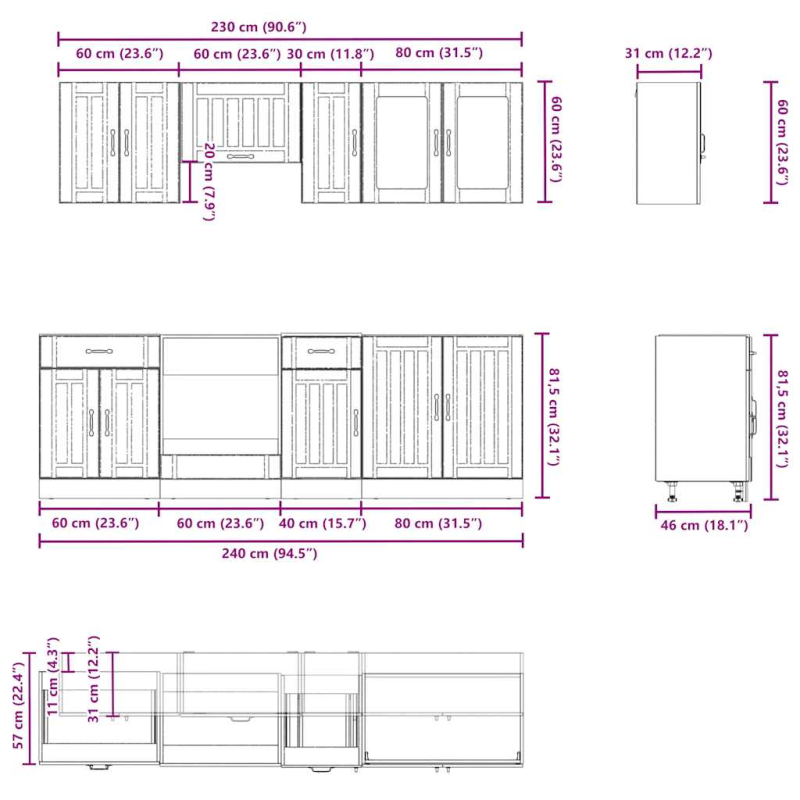 8-tlg. Küchenschrank-Set Lucca Hochglanz-Weiß Holzwerkstoff