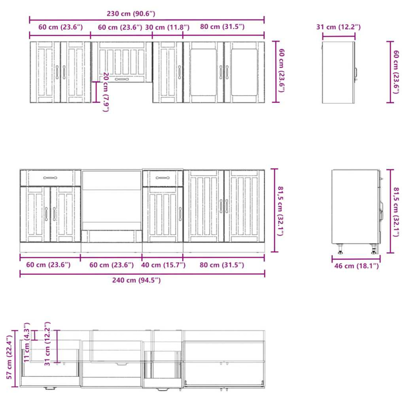 8-tlg. Küchenschrank-Set Lucca Betongrau Holzwerkstoff