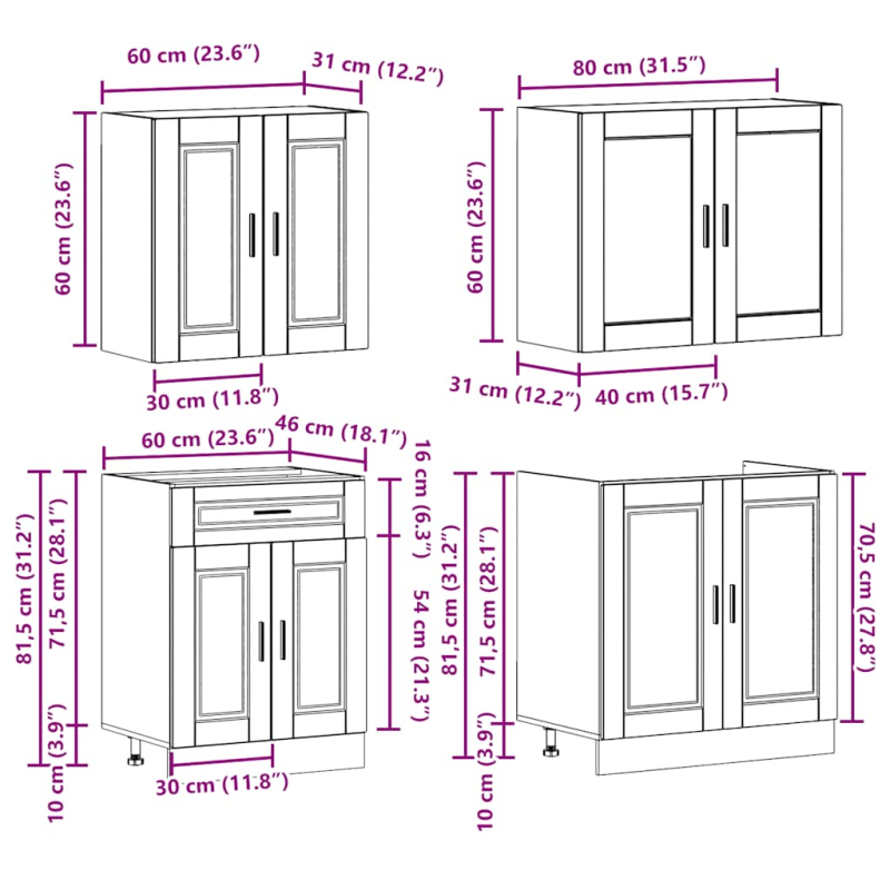 4-tlg. Küchenschrank-Set Kalmar Artisan-Eiche Holzwerkstoff