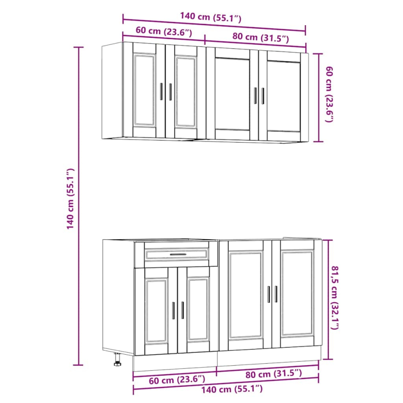 4-tlg. Küchenschrank-Set Kalmar Artisan-Eiche Holzwerkstoff