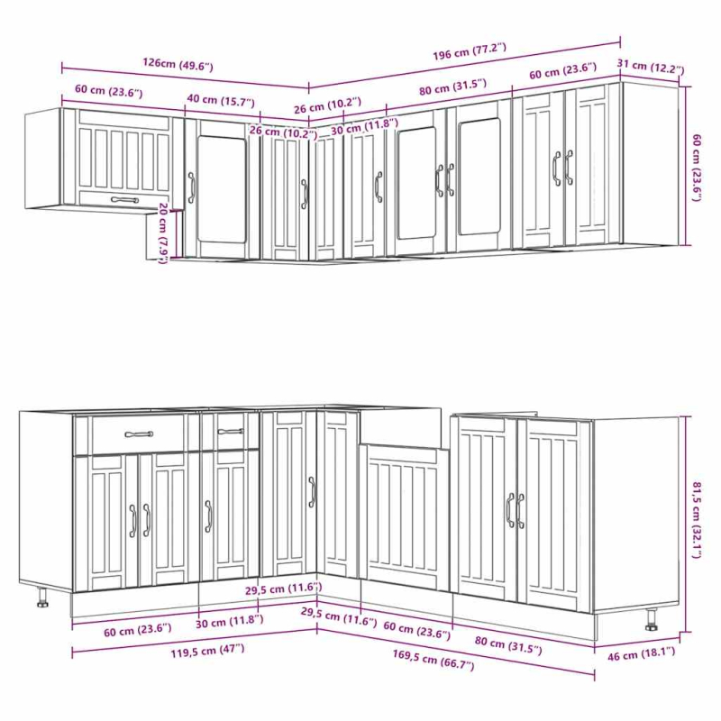 11-tlg. Küchenschrank-Set Lucca Räuchereiche Holzwerkstoff