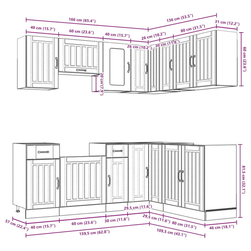 11-tlg. Küchenschrank-Set Kalmar Altholz-Optik Holzwerkstoff