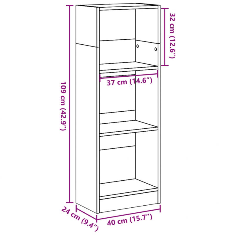 Bücherregal Betongrau 40x24x109 cm Holzwerkstoff