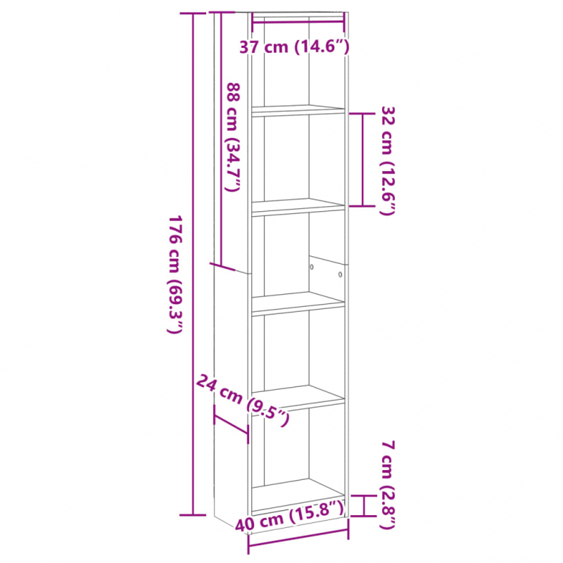 Bücherregal Grau Sonoma 40x24x176 cm Holzwerkstoff