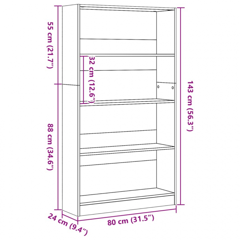 Bücherregal Artisan-Eiche 80x24x143 cm Holzwerkstoff