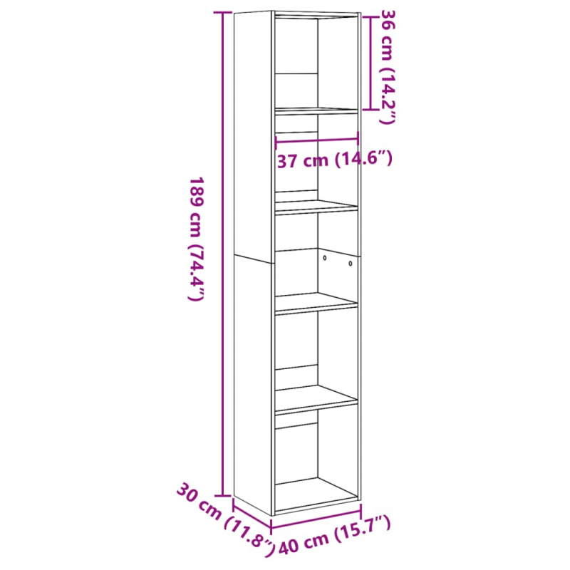 Bücherregal Grau Sonoma 40x30x189 cm Holzwerkstoff