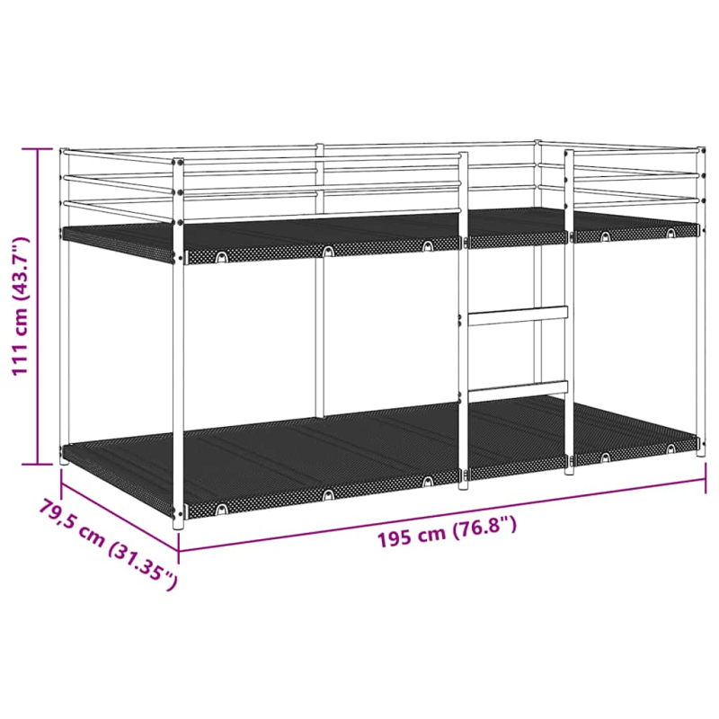 Etagenbett ohne Matratze Schwarz 75x190 cm Stahl