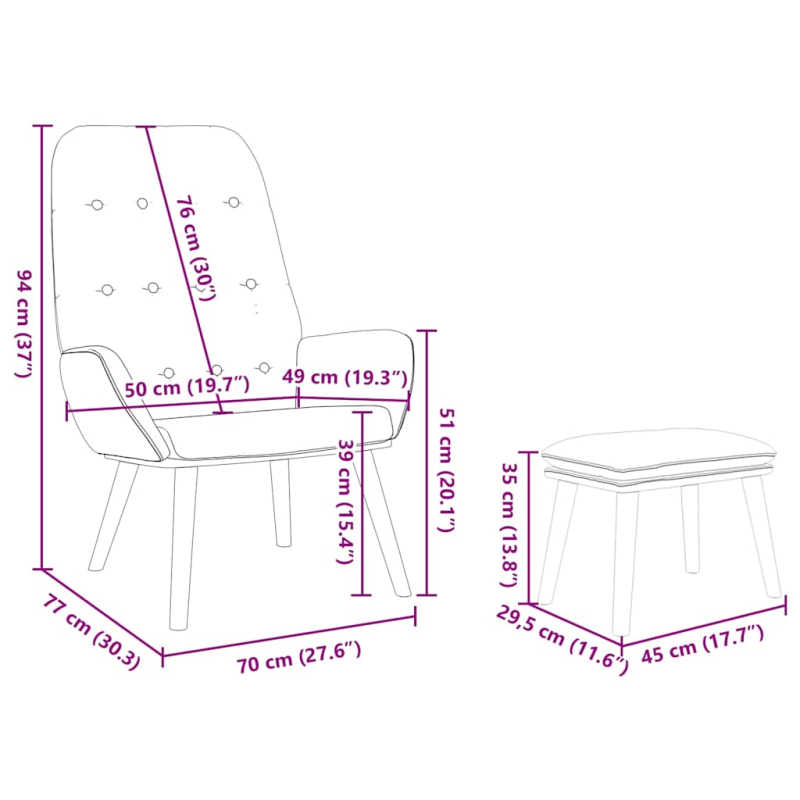 Relaxsessel mit Hocker Hellgrau Stoff