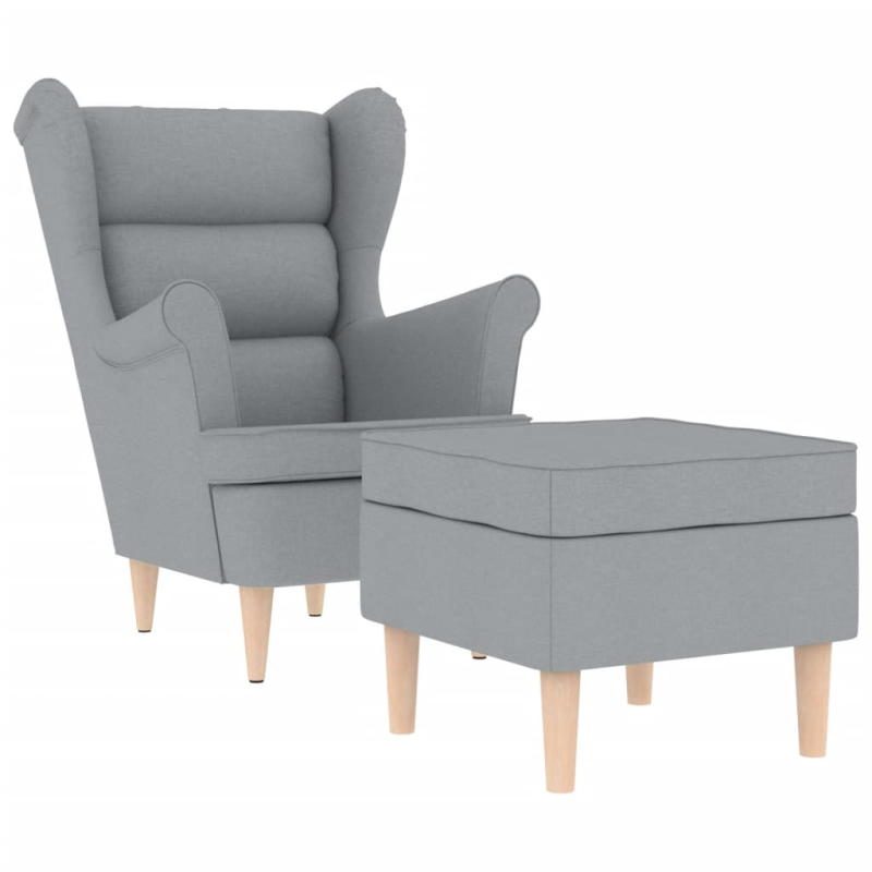 Sessel mit Fußhocker Hellgrau Stoff