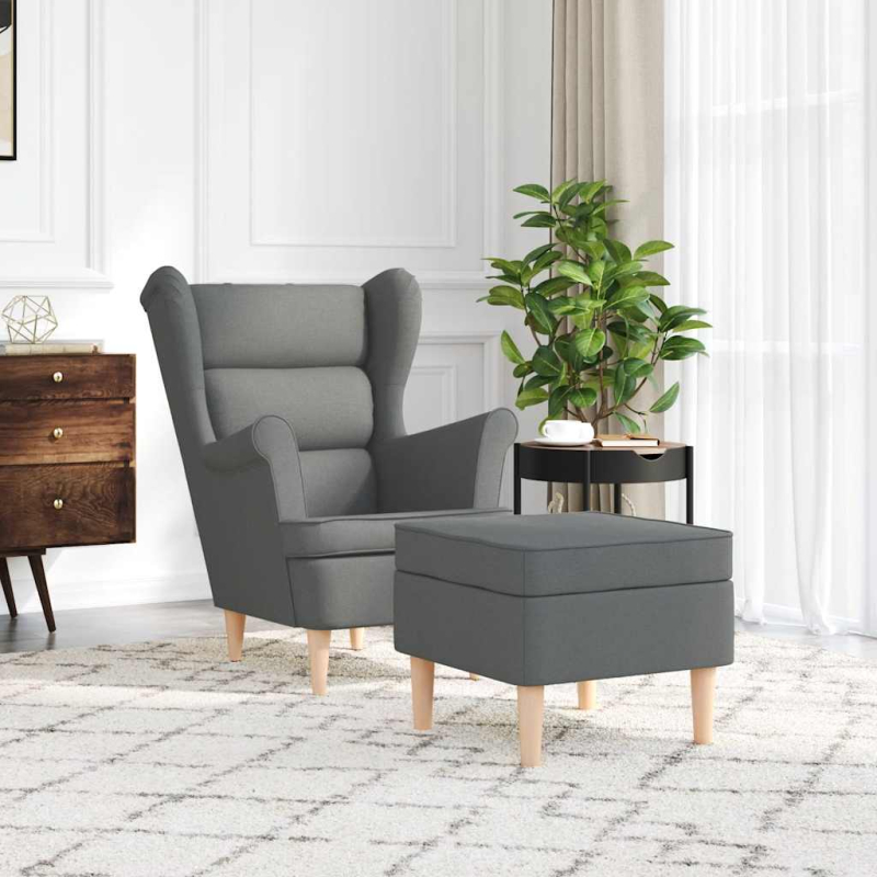 Sessel mit Fußhocker Dunkelgrau Stoff