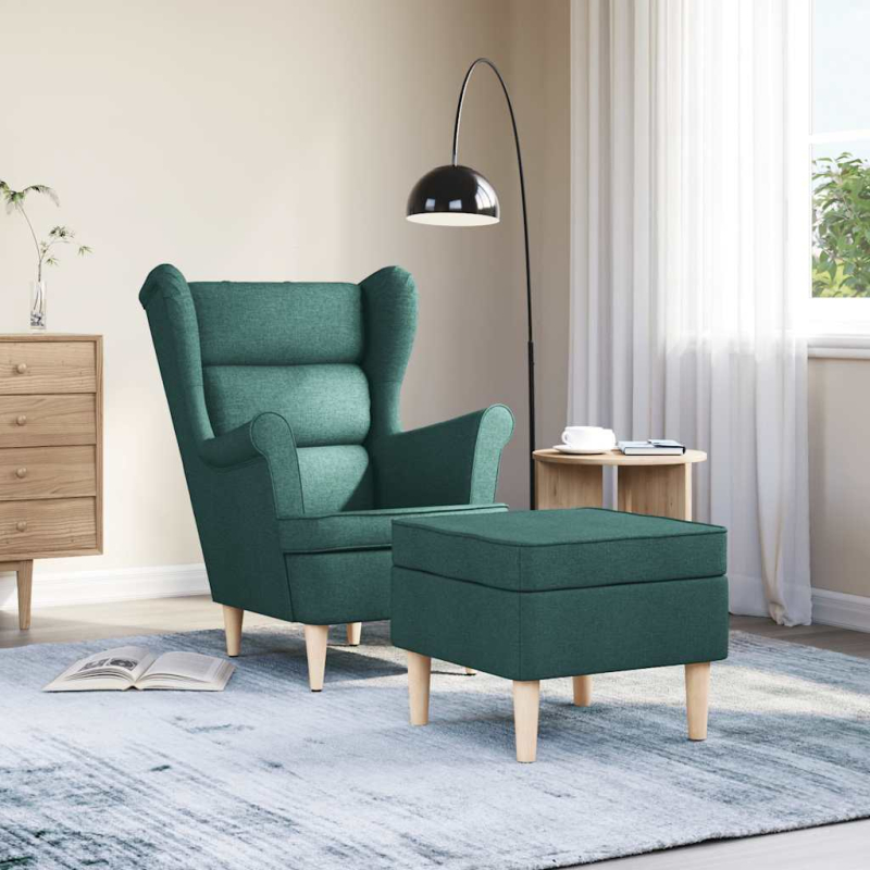 Sessel mit Fußhocker Dunkelgrün Stoff