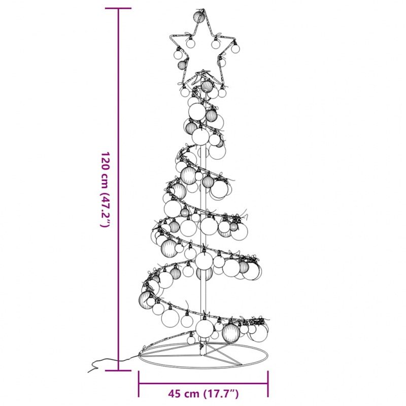 Weihnachtsbaum Kegelform mit Kugeln 80 LEDs Warmweiß 120 cm