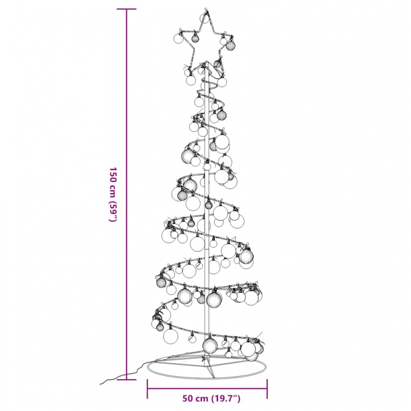 Weihnachtsbaum Kegelform mit Kugeln 100 LEDs Warmweiß 150 cm