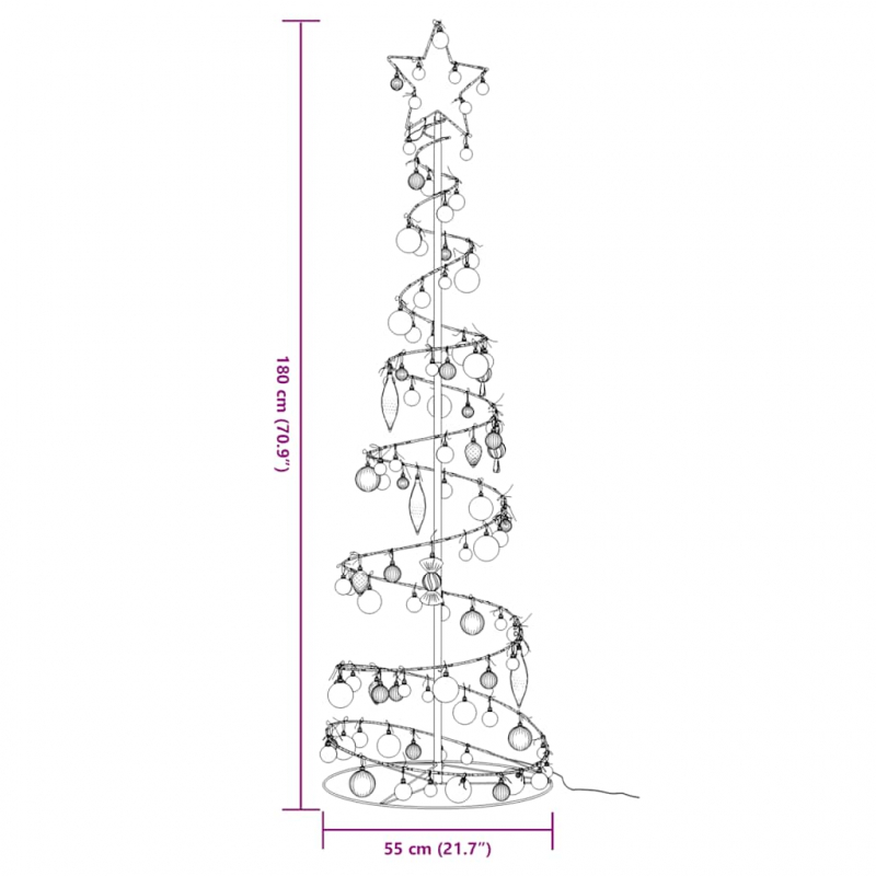 Weihnachtsbaum Kegelform mit Kugeln 120 LEDs Warmweiß 180 cm