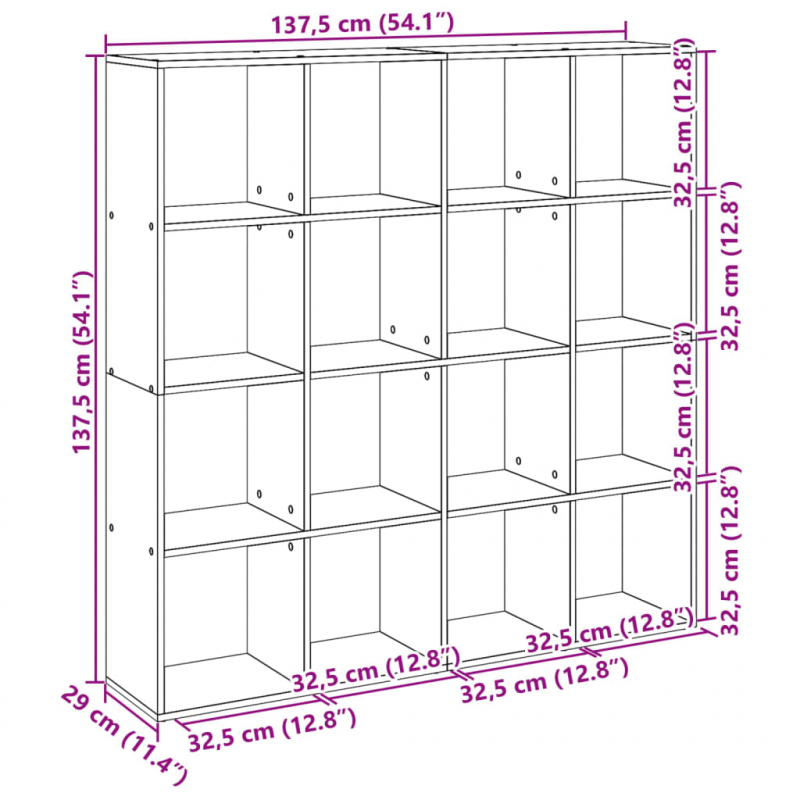 Bücherregal Grau Sonoma 137,5x29x137,5 cm Holzwerkstoff