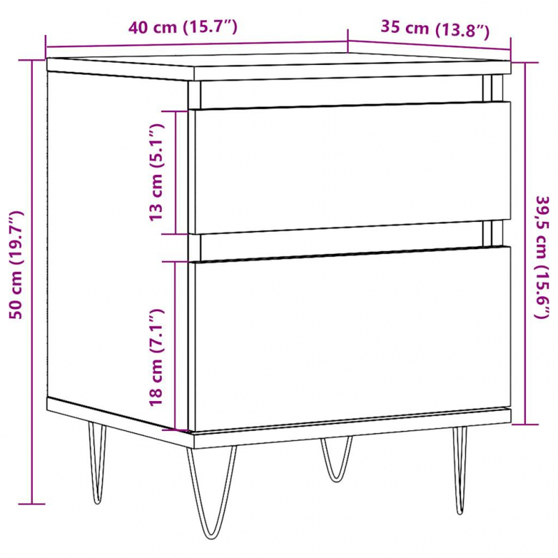 Nachttisch Artisan-Eiche 40x35x50 cm Holzwerkstoff