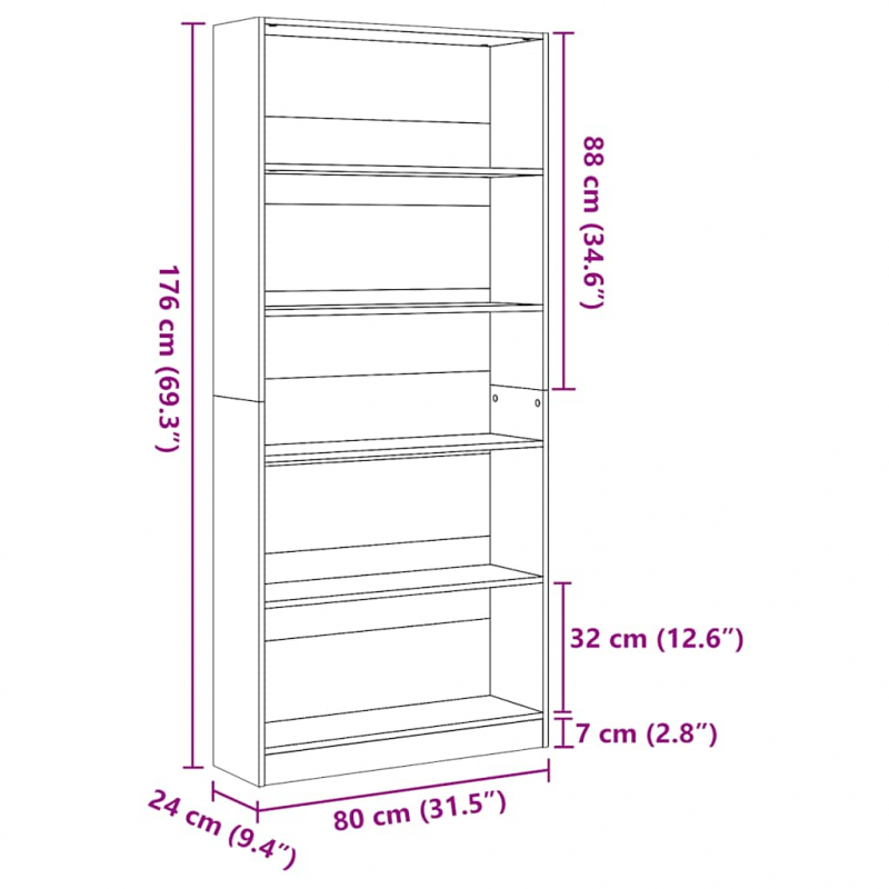 Bücherregal Hochglanz-Weiß 80x24x176 cm Holzwerkstoff