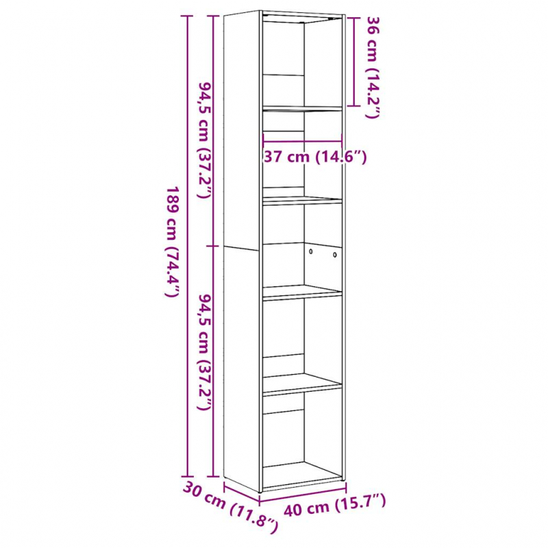 Bücherregal Hochglanz-Weiß 40x30x189 cm Holzwerkstoff