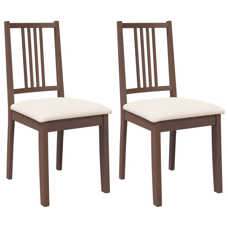Esszimmerstühle mit Kissen 2 Stk. Braun Massivholz Gummibaum