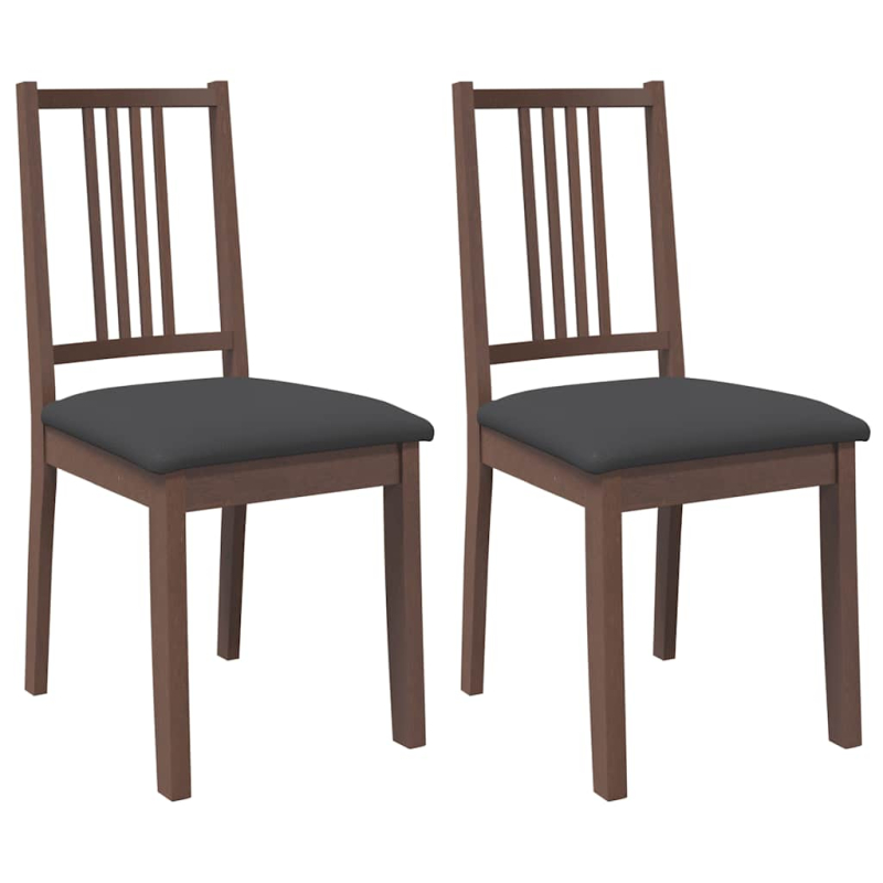 Esszimmerstühle mit Kissen 2 Stk. Braun Massivholz Gummibaum