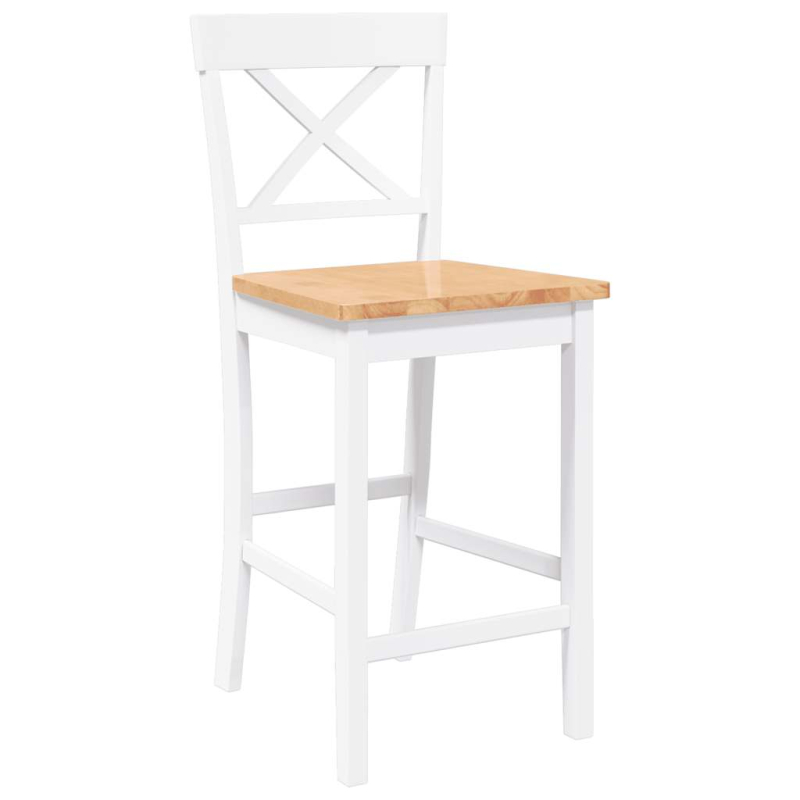 Barhocker 2 Stk. Weiß Massivholz Gummibaum
