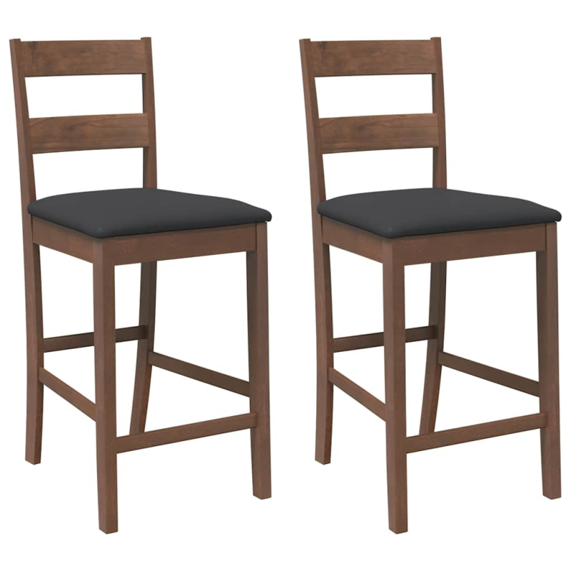 Barhocker mit Kissen 2 Stk. Braun Massivholz Gummibaum