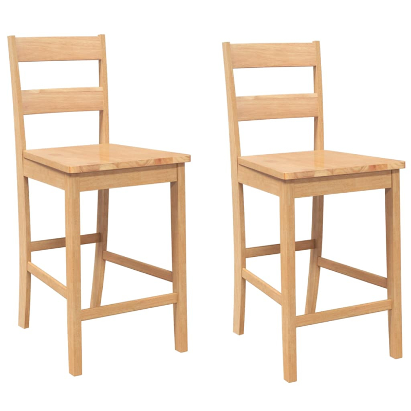 Barhocker 2 Stk. Natur Massivholz Gummibaum