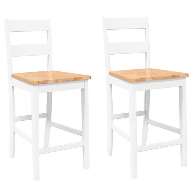 Barhocker 2 Stk. Weiß Massivholz Gummibaum