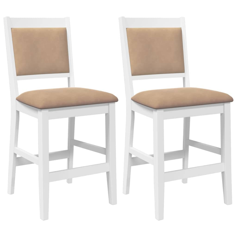 Barhocker mit Kissen 2 Stk. Weiß Massivholz Gummibaum