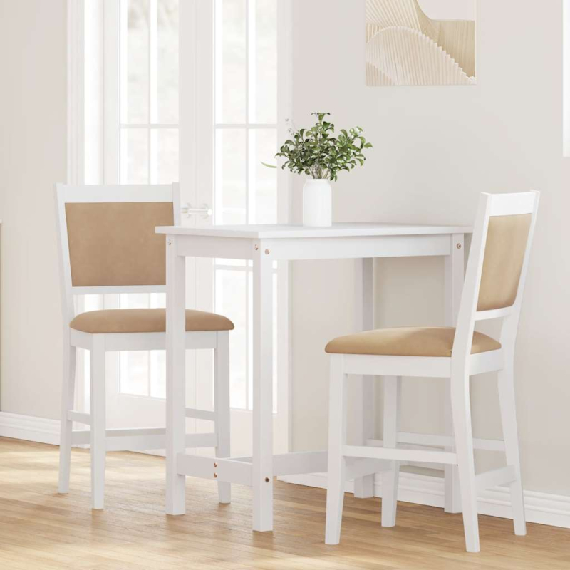 Barhocker mit Kissen 2 Stk. Weiß Massivholz Gummibaum