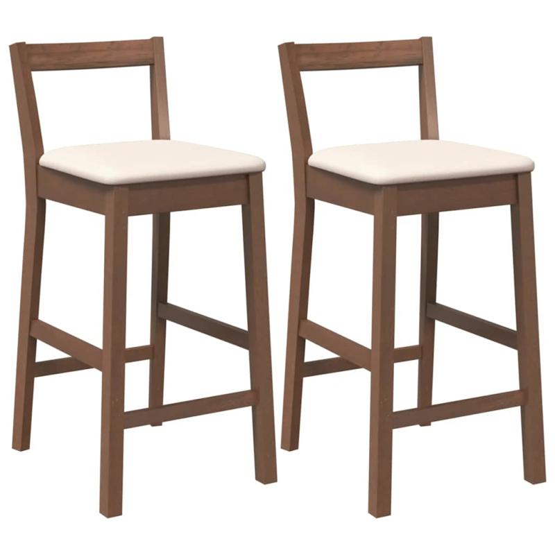 Barhocker mit Kissen 2 Stk. Braun Massivholz Gummibaum