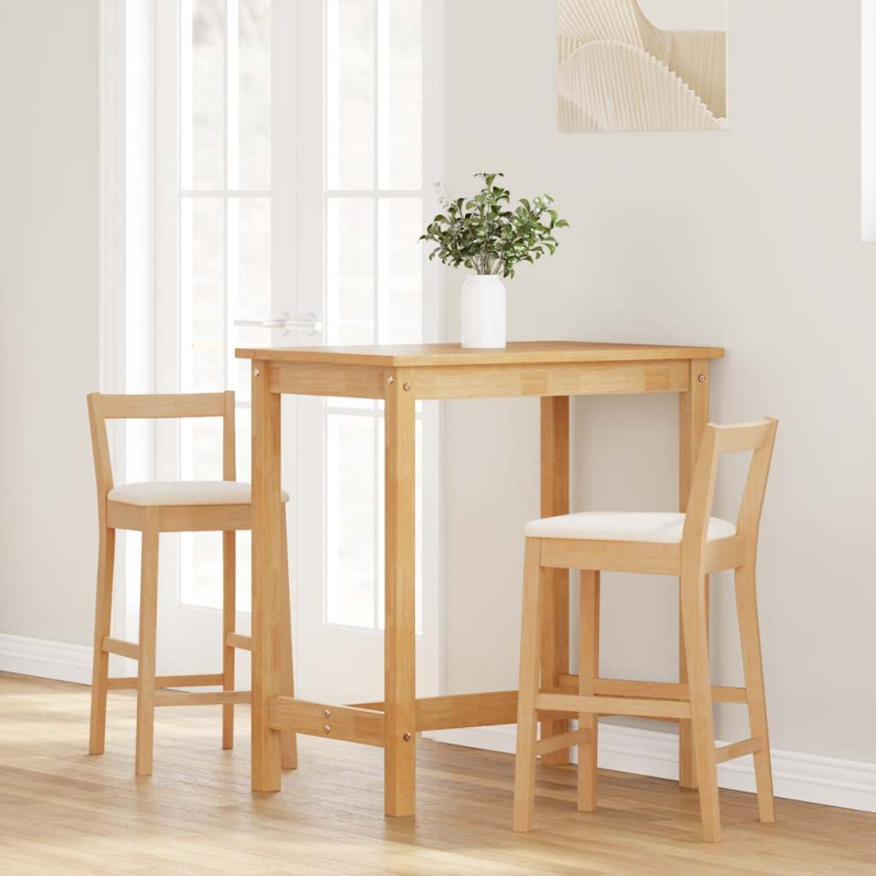 Barhocker mit Kissen 2 Stk. Natur Massivholz Gummibaum