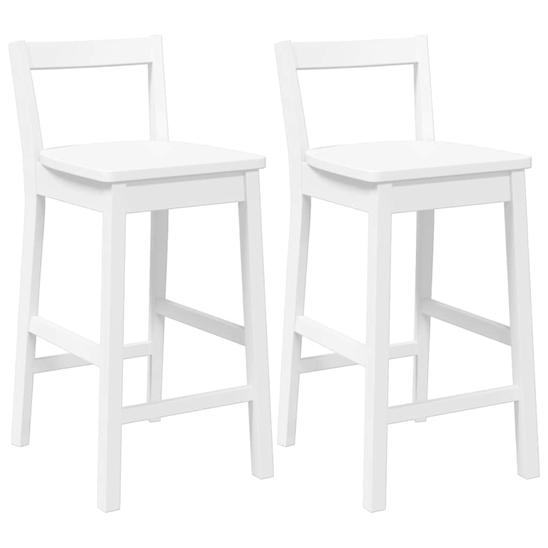 Barhocker 2 Stk. Weiß Massivholz Gummibaum
