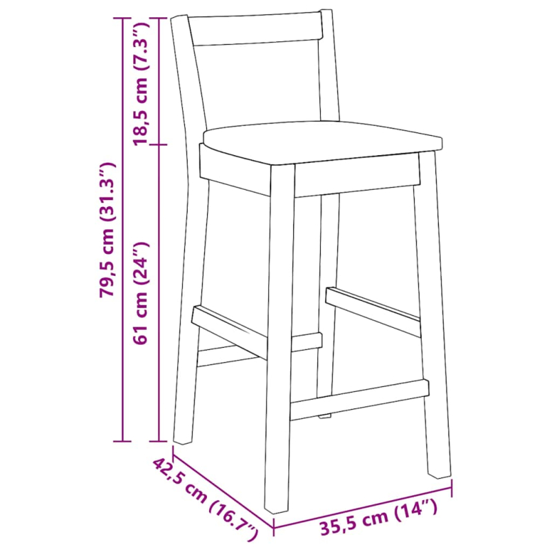 Barhocker 2 Stk. Weiß Massivholz Gummibaum