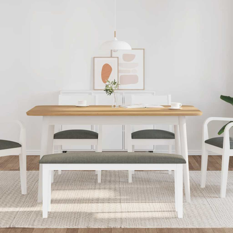 Bank 110 cm Weiß Massivholz Gummibaum