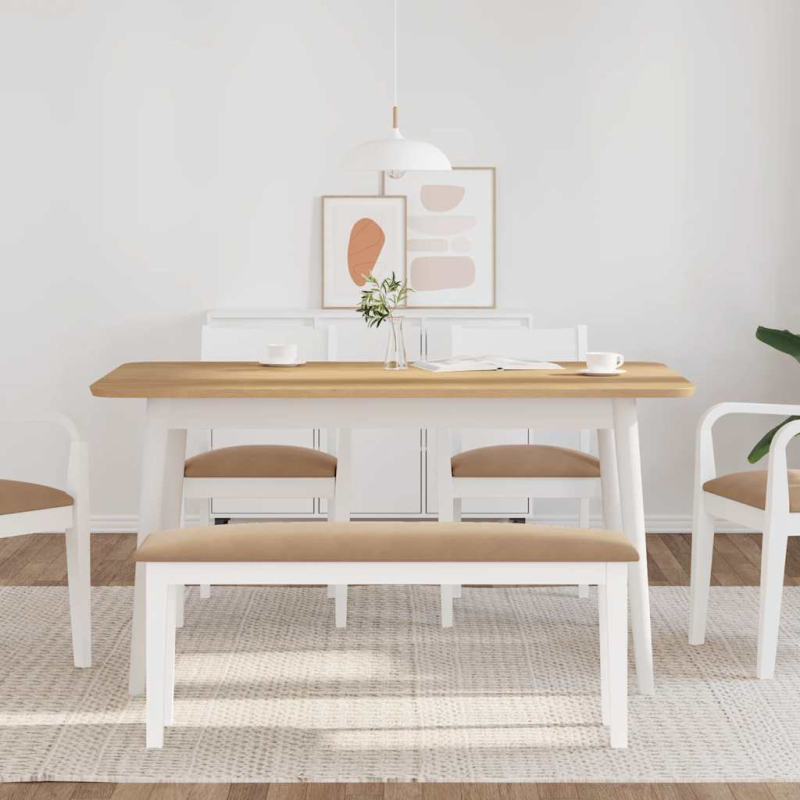 Bank 110 cm Weiß Massivholz Gummibaum