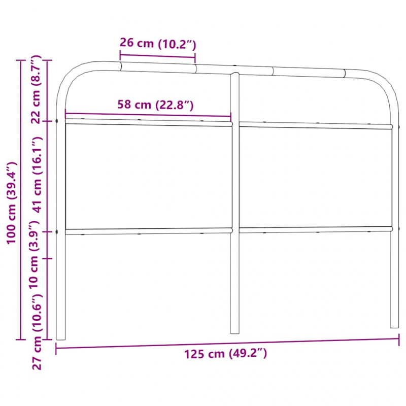 Kopfteil Räuchereiche 120 cm Stahl und Holzwerkstoff