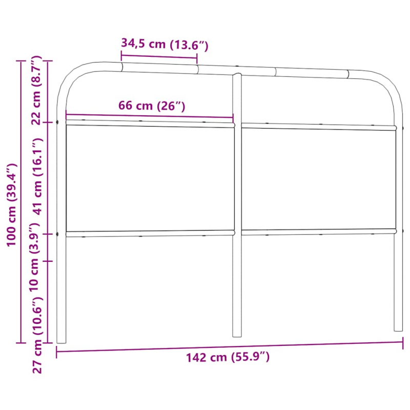 Kopfteil Räuchereiche 135 cm Stahl und Holzwerkstoff
