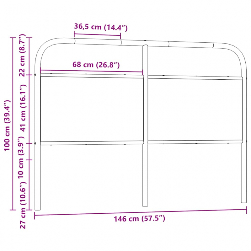 Kopfteil Räuchereiche 140 cm Stahl und Holzwerkstoff