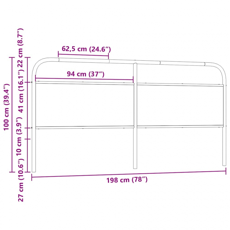 Kopfteil Räuchereiche 190 cm Stahl und Holzwerkstoff