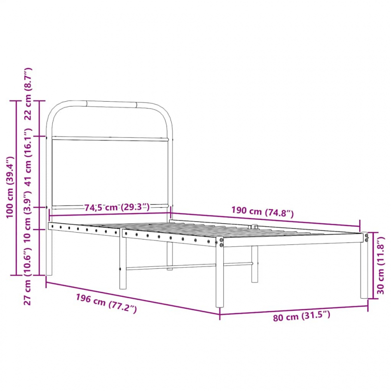Kopfteil Sonoma-Eiche 75 cm Stahl und Holzwerkstoff