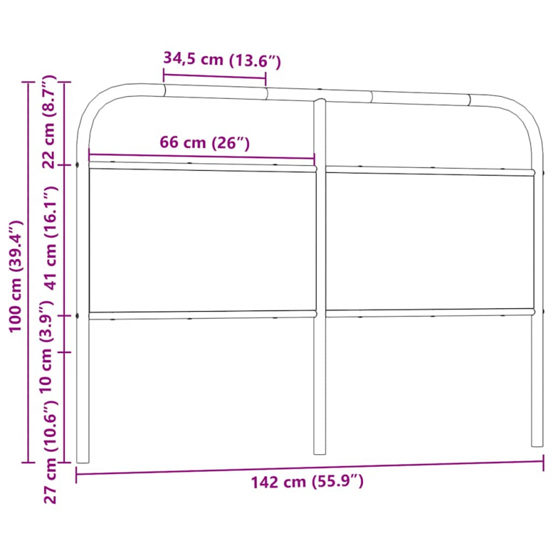 Kopfteil Sonoma-Eiche 135 cm Stahl und Holzwerkstoff