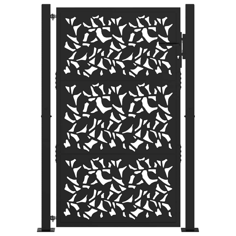Gartentor Schwarz 105x155 cm Stahl Blatt-Design