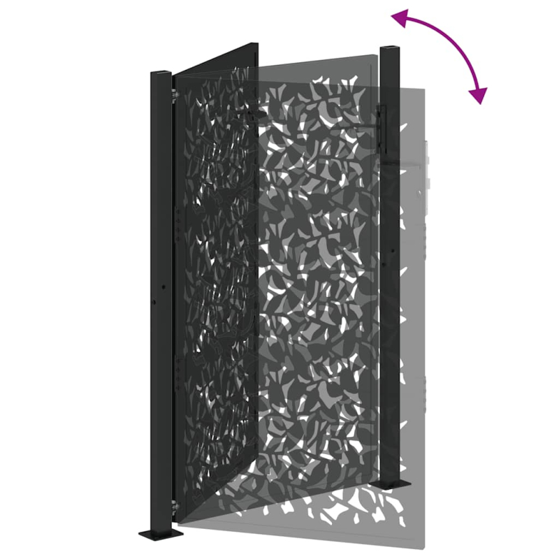 Gartentor Schwarz 105x155 cm Stahl Blatt-Design