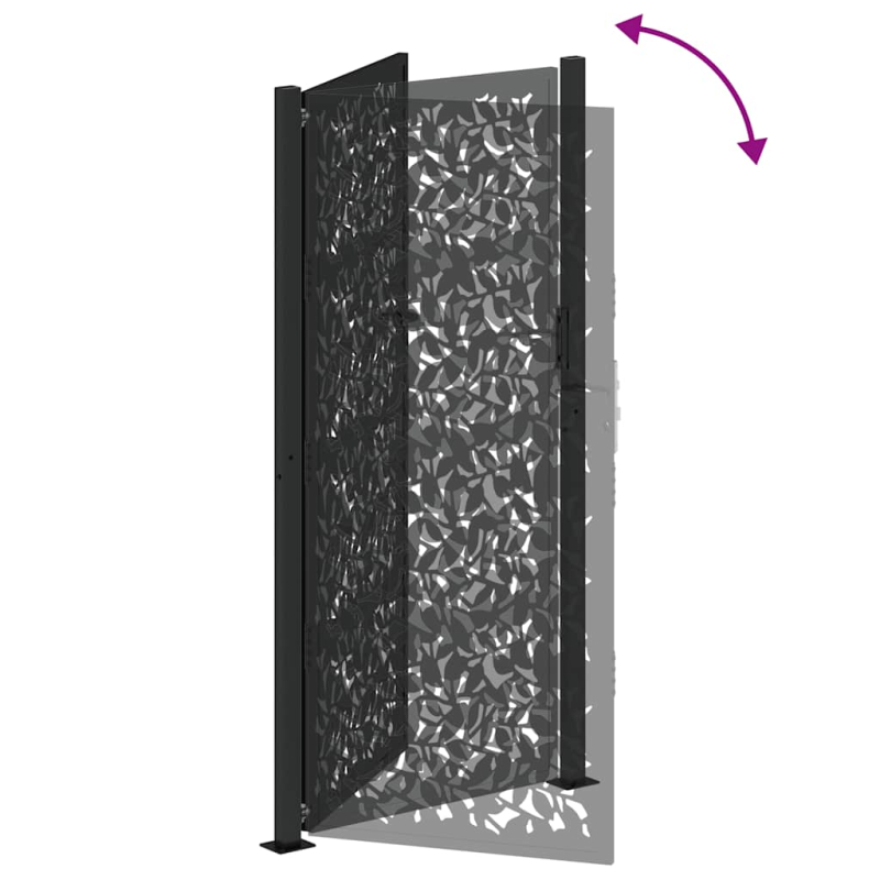 Gartentor Schwarz 105x205 cm Stahl Blatt-Design