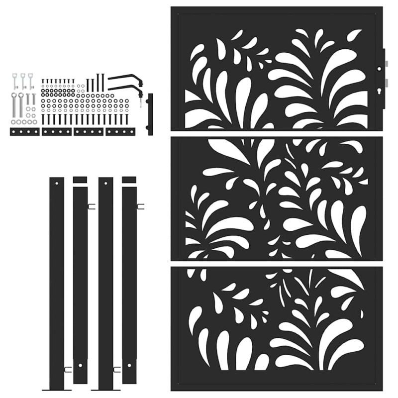 Gartentor Schwarz 105x155 cm Stahl Wellen-Design