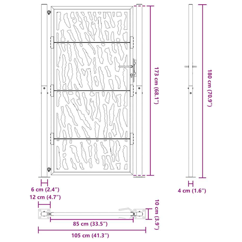 Gartentor Schwarz 105x180 cm Stahl Spurendesign
