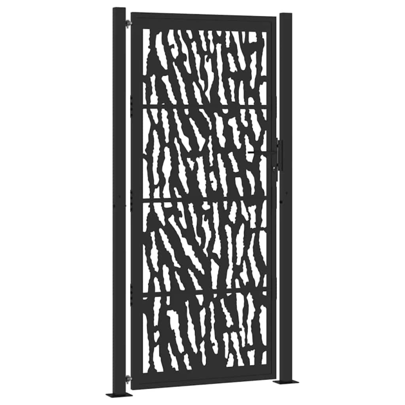 Gartentor Schwarz 105x205 cm Stahl Spurendesign
