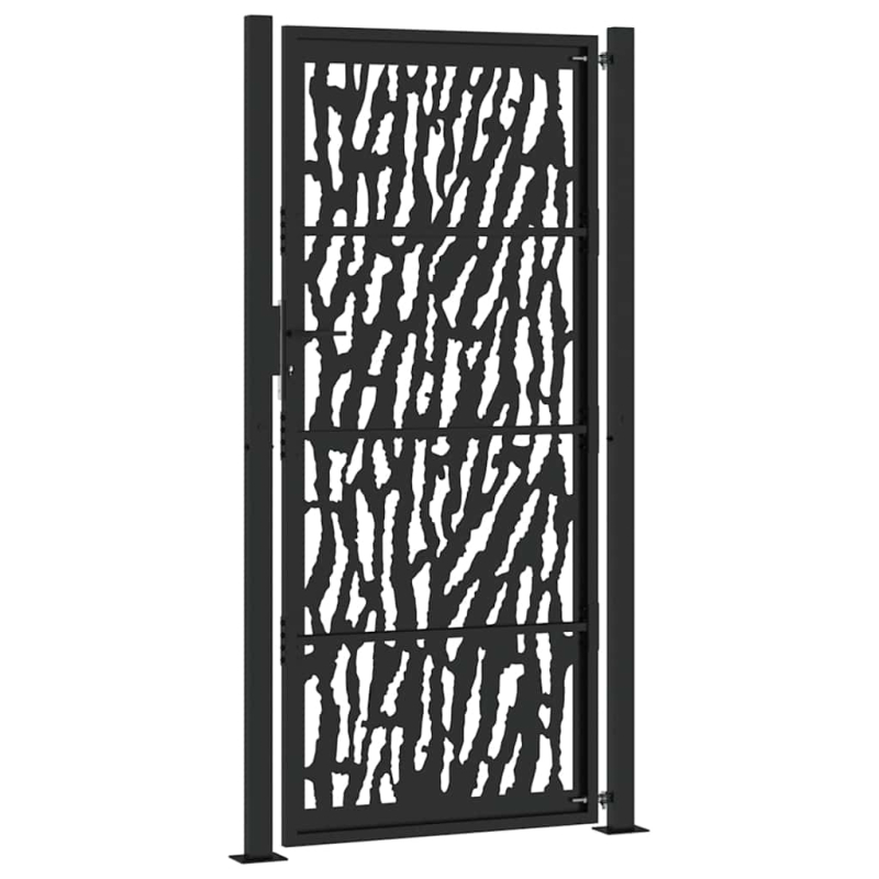 Gartentor Schwarz 105x205 cm Stahl Spurendesign